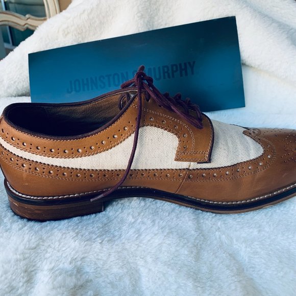 POSH PARTY MEN\'S JOHNSTON & MURRHY 10 1/2M WINGTIP  Tan Calfskin-Beige Linen main image 9